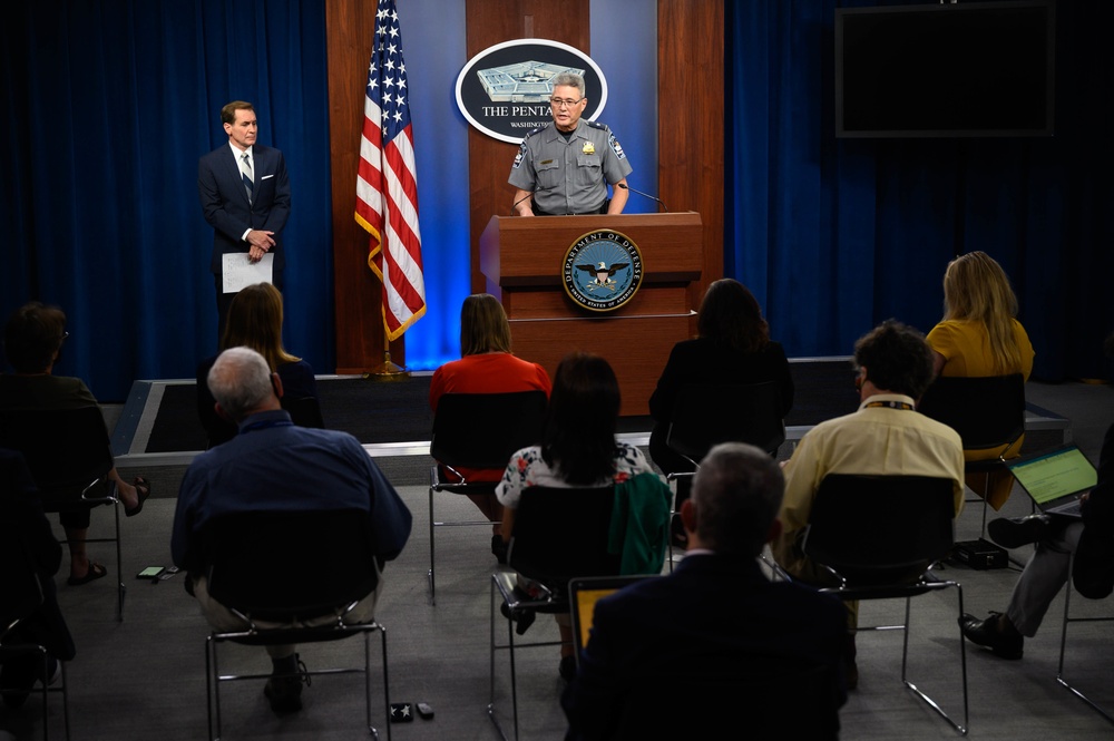 Pentagon Press Secretary holds joint press briefing with Pentagon Force Projection Agency police chief