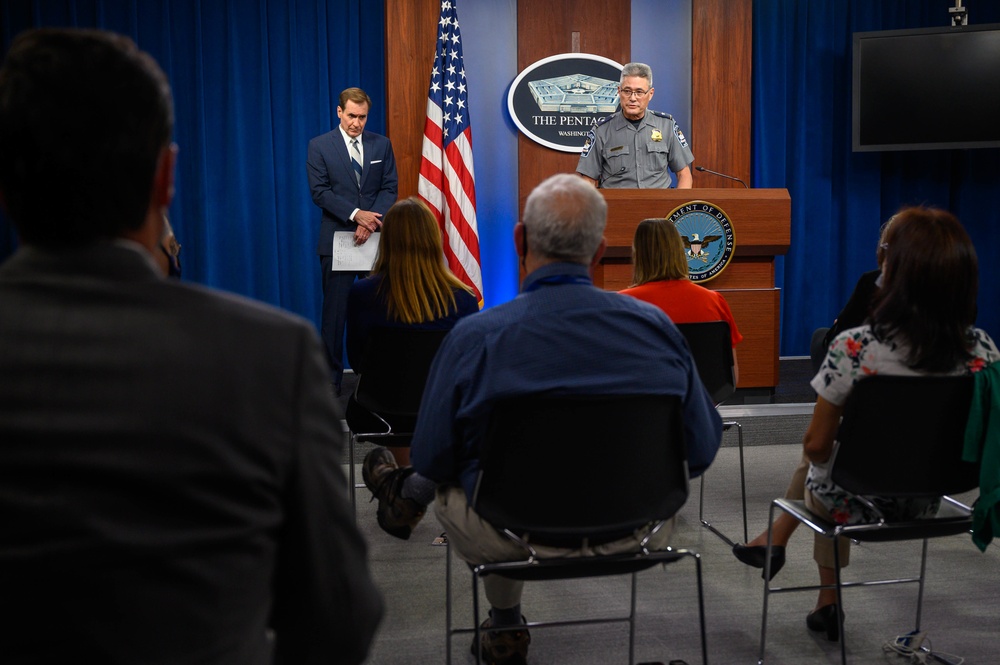 Pentagon Press Secretary holds joint press briefing with Pentagon Force Projection Agency police chief