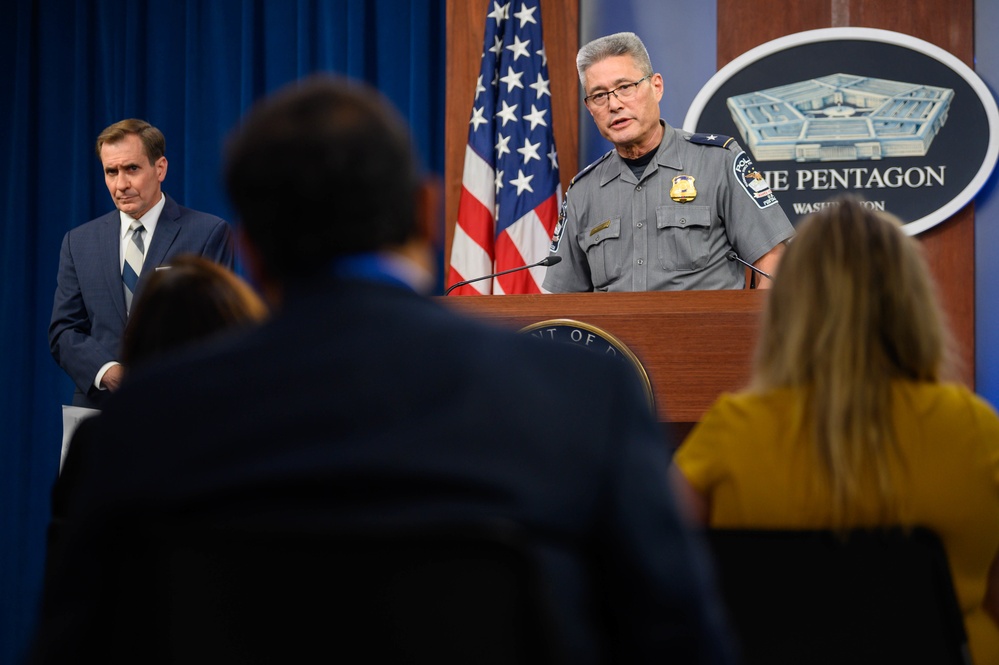 Pentagon Press Secretary holds joint press briefing with Pentagon Force Projection Agency police chief