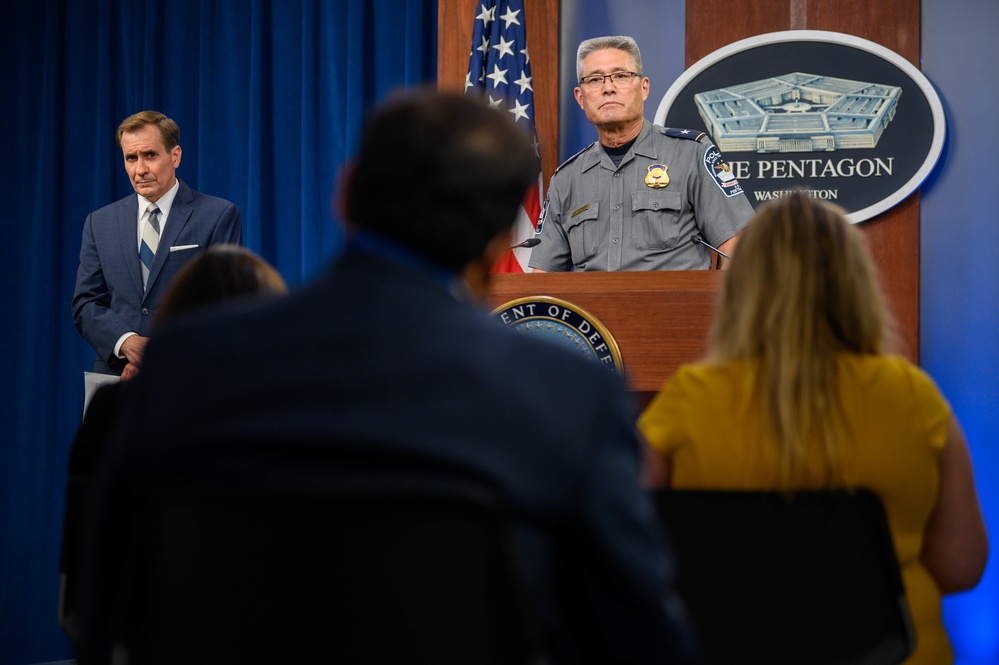 Pentagon Press Secretary holds joint press briefing with Pentagon Force Projection Agency police chief