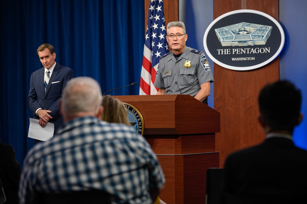 Pentagon Press Secretary holds joint press briefing with Pentagon Force Projection Agency police chief