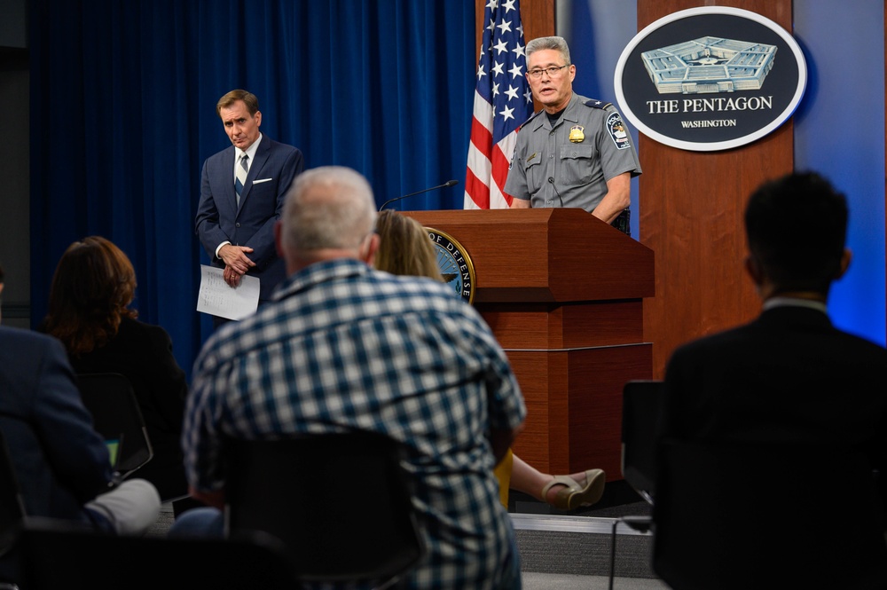 Pentagon Press Secretary holds joint press briefing with Pentagon Force Projection Agency police chief