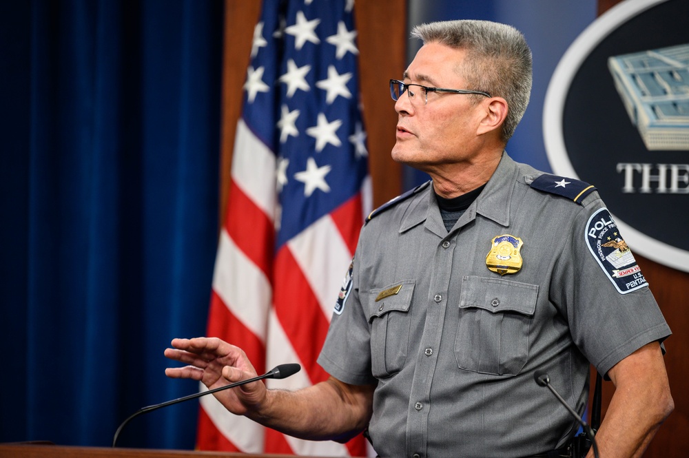 Pentagon Press Secretary holds joint press briefing with Pentagon Force Projection Agency police chief