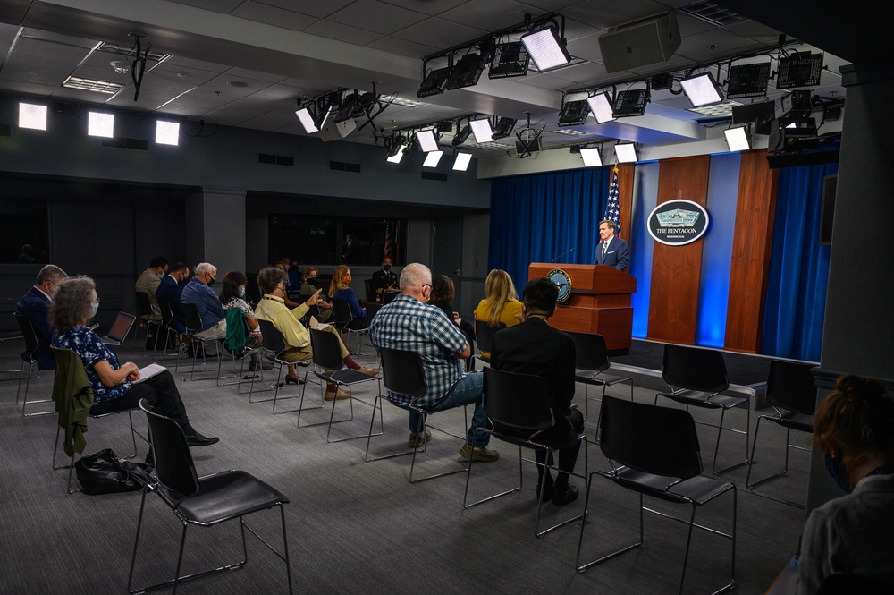 Pentagon Press Secretary holds joint press briefing with Pentagon Force Projection Agency police chief