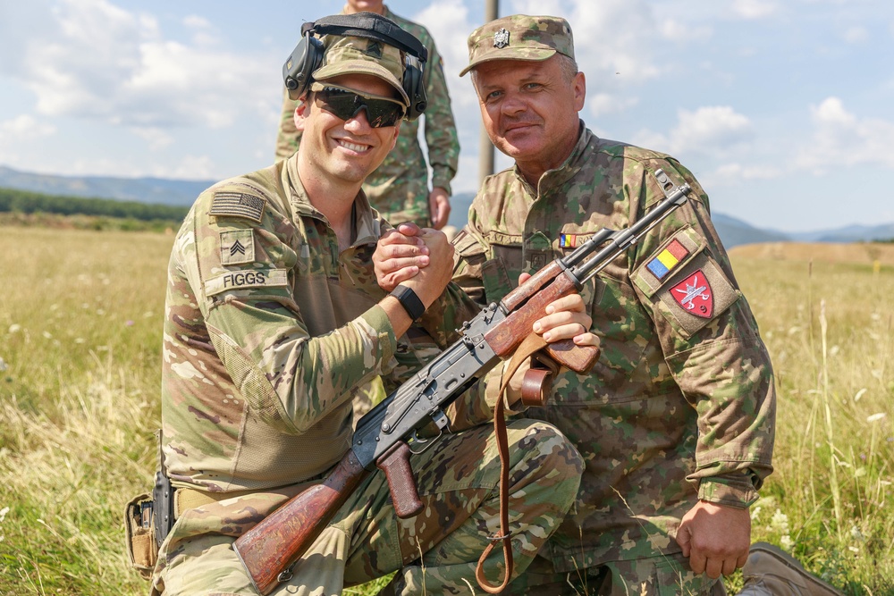 Sgt. Morgan Figgs poses with a Romanian Reserve Soldier