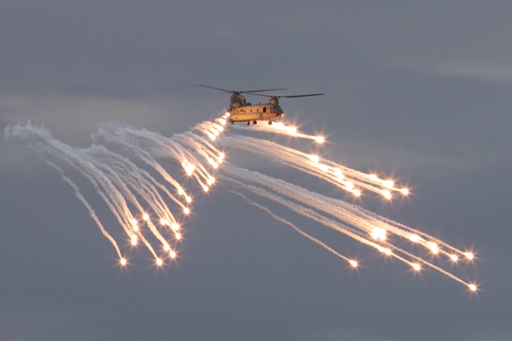 1st Combat Aviation Brigade conducts aerial firing exercises with AH-64 Apache, CH-47 Chinook and UH-60 Black Hawk helicopters on Grafenwoehr Training Area