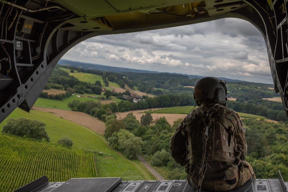 1st Combat Aviation Brigade conducts aerial firing exercises with AH-64 Apache, CH-47 Chinook and UH-60 Black Hawk helicopters on Grafenwoehr Training Area