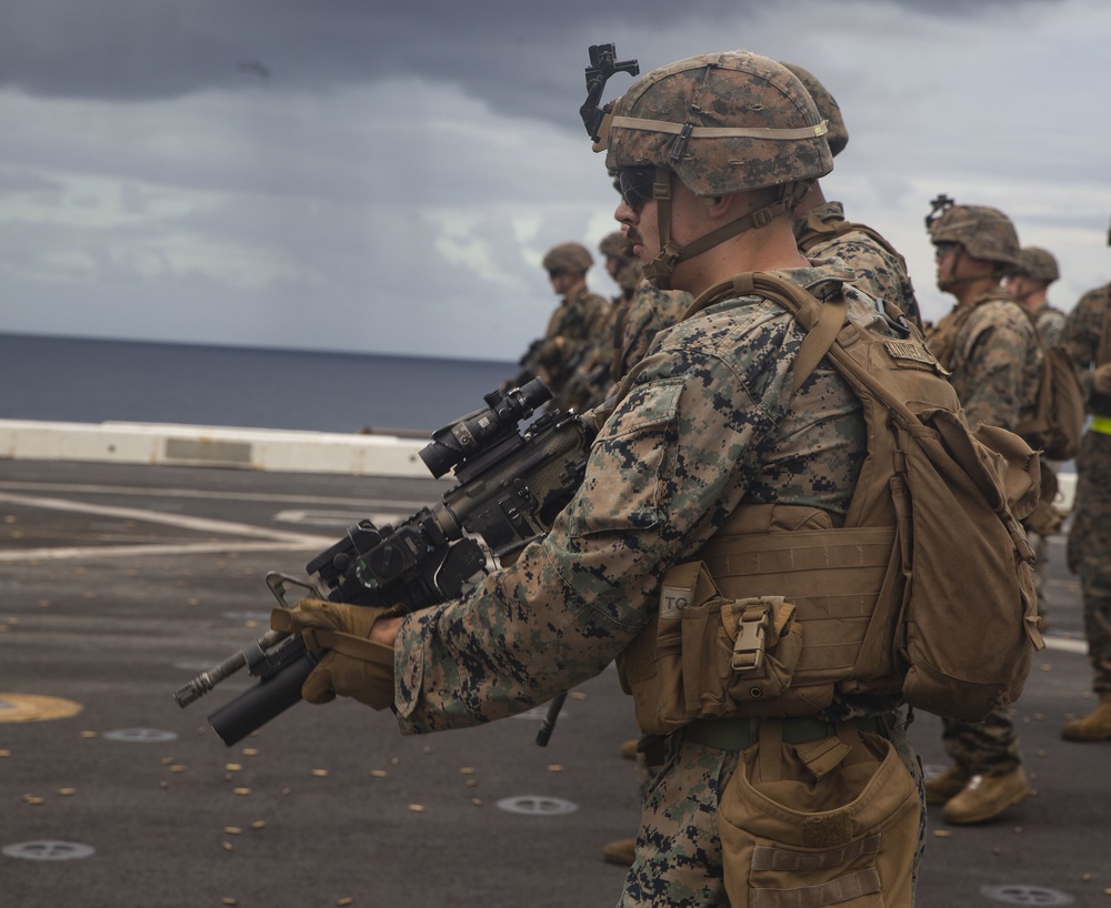 Marines with the 31st MEU conduct a Deck Shoot aboard the USS New Orleans