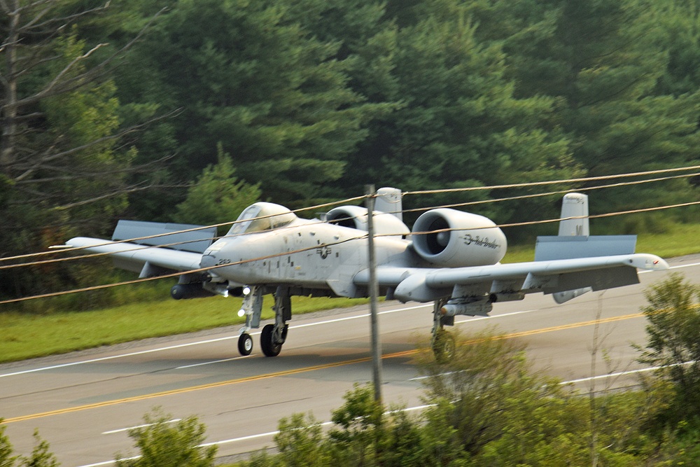 A-10 Thunderbolt II Lands and Takes Off From a Highway Near Alpena During Northern Strike 21-2