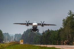 Aircraft landing along highway during Northern Strike 21