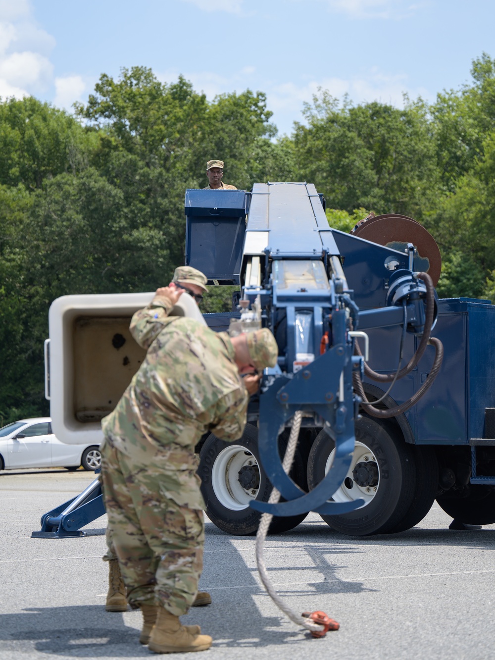 Airmen train on the bucket truck