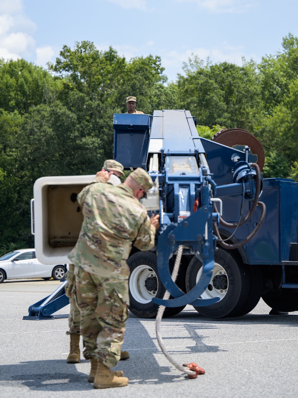 Airmen train on the bucket truck