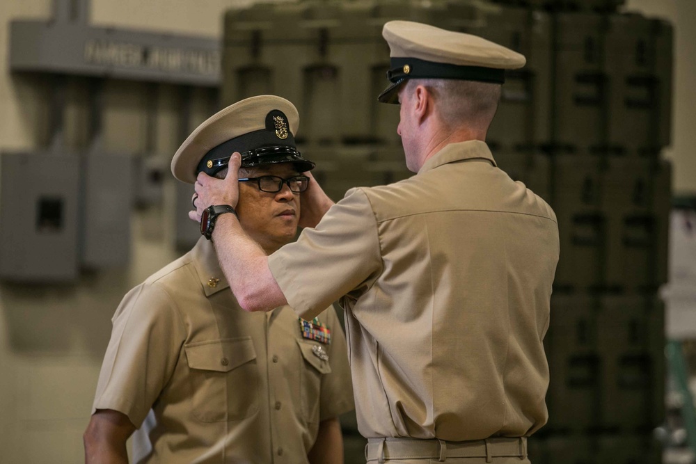 From Senior to Master | Master Chief Logistics Specialist Fababier promotion ceremony with 3d Supply Battalion