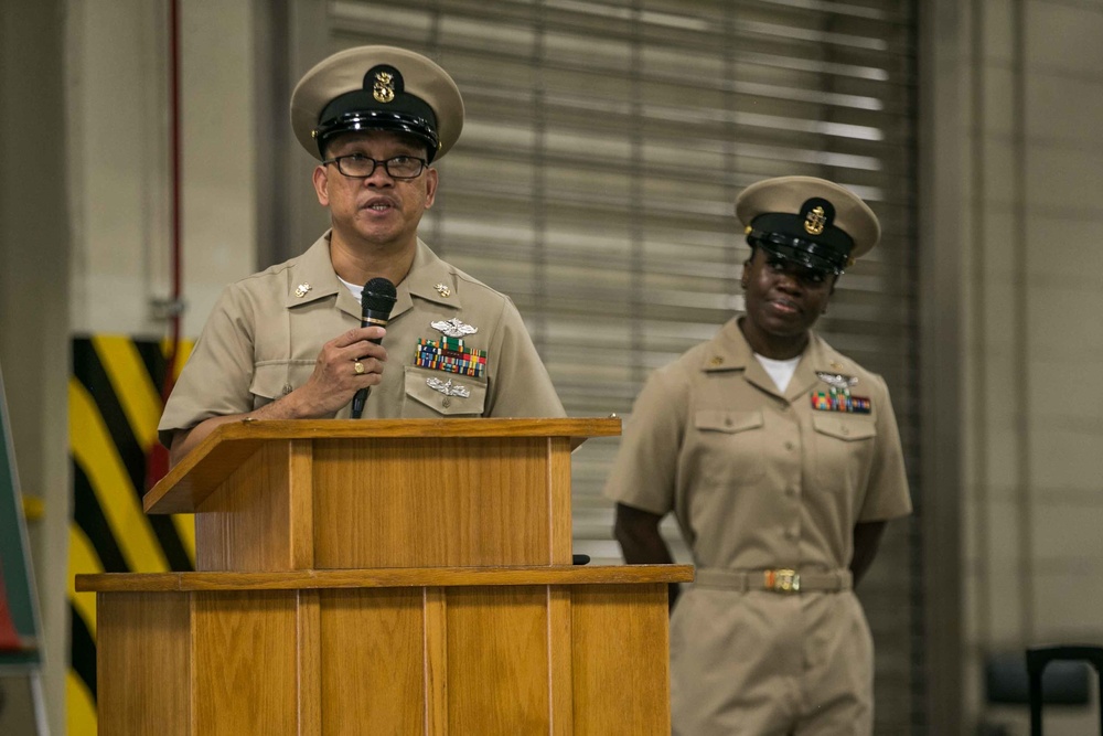 From Senior to Master | Master Chief Logistics Specialist Fababier promotion ceremony with 3d Supply Battalion