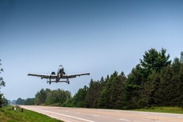 Aircraft landing along highway during Northern Strike 21