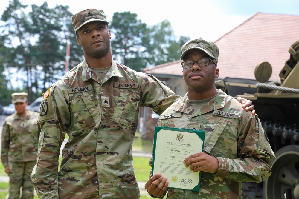 The 49th Transportation Battalion conducts promotions in Żagań, Poland