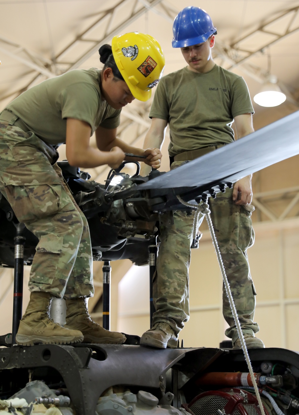 Task Force Phoenix, Bravo Company, 640th Aviation Support Battalion mechanics conducts UH-60 Black Hawk helicopter maintenance