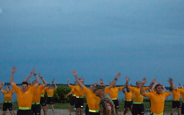 210804-N-YF306-0086 NEWPORT, R.I. (Aug. 4, 2021) Recruit Division Commander Directs Physical Fitness Training