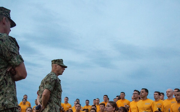210804-N-YF306-0101 NEWPORT, R.I. (August 4, 2021) Recruit Division Commander Instructs Officer Candidates