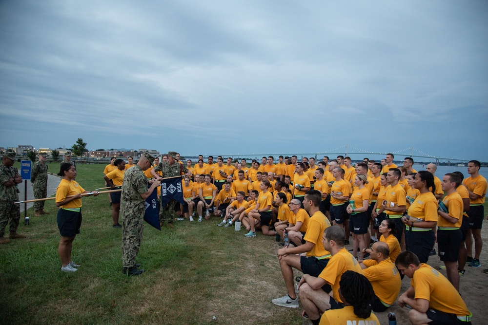 210804-N-YF306-0117 NEWPORT, R.I. (August 4, 2021) Officer Candidates Receive Guidon