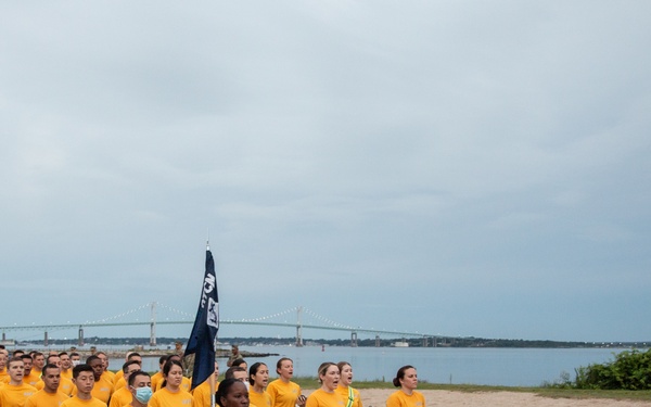 210804-N-YF306-0143 NEWPORT, R.I. (August 4, 2021) Officer Candidates March After Earning Guidon