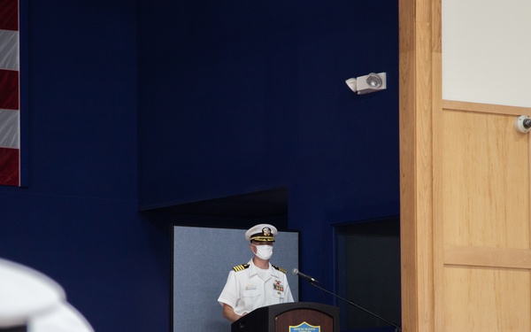 210806-N-YF306-0054 NEWPORT, R.I. (Aug. 6, 2021) Commanding Officer Speaks At Officer Candidate Graduation