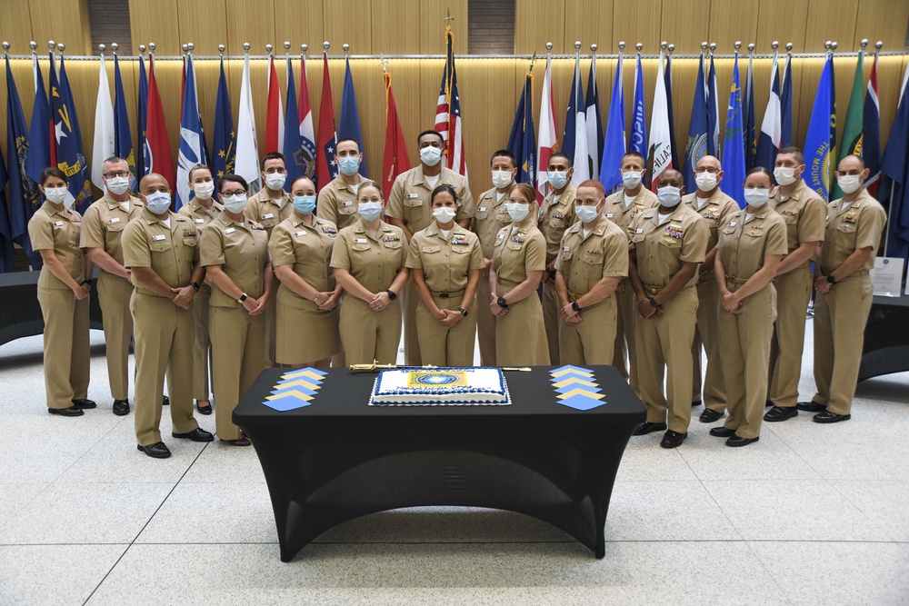 NMCCL Medical Corps Officers and staff members celebrate the U.S. Navy Medical Service Corps birthday.