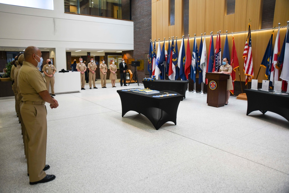 NMCCL Medical Corps Officers and staff members celebrate the U.S. Navy Medical Service Corps birthday.