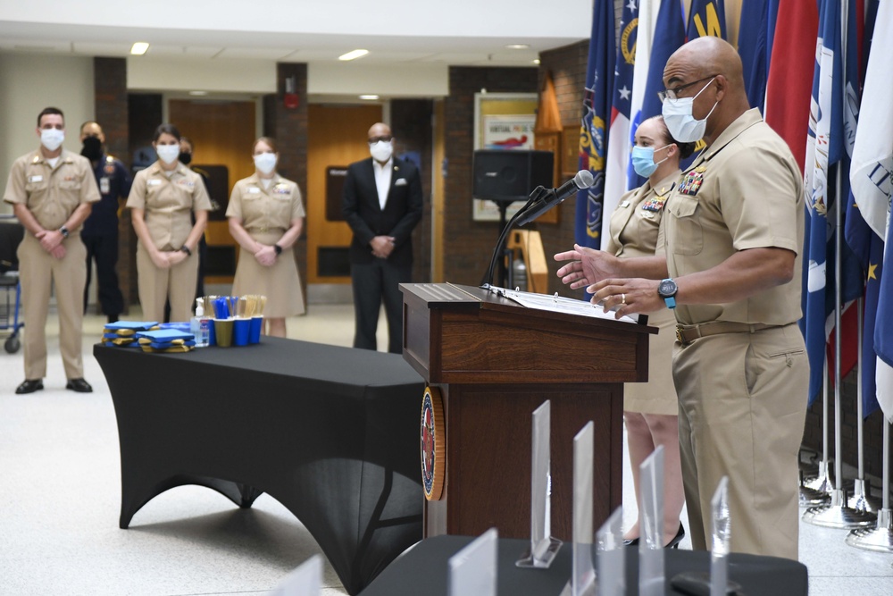 NMCCL Medical Corps Officers and staff members celebrate the U.S. Navy Medical Service Corps birthday.