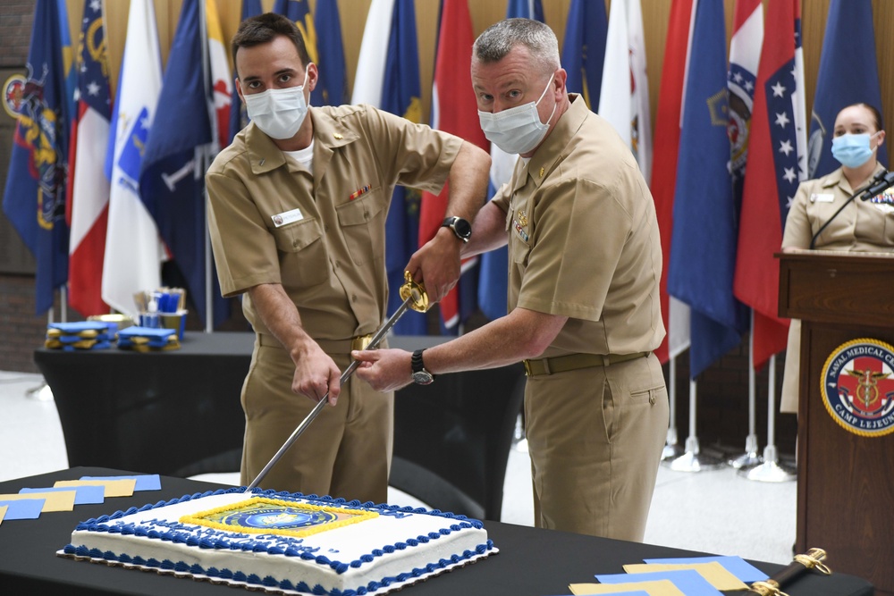 NMCCL Medical Corps Officers and staff members celebrate the U.S. Navy Medical Service Corps birthday.