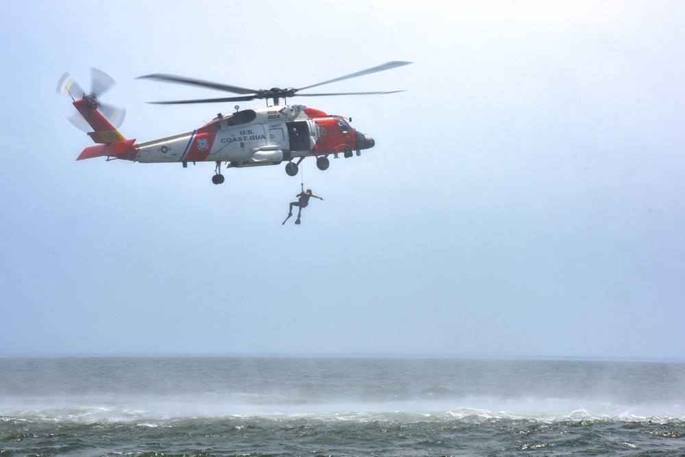 Coast Guard conducts helicopter hoist training off Virginia coast