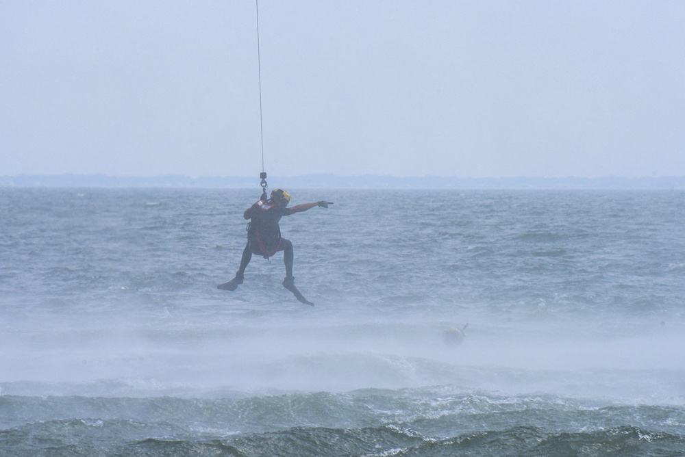 Coast Guard conducts helicopter hoist training off Virginia coast