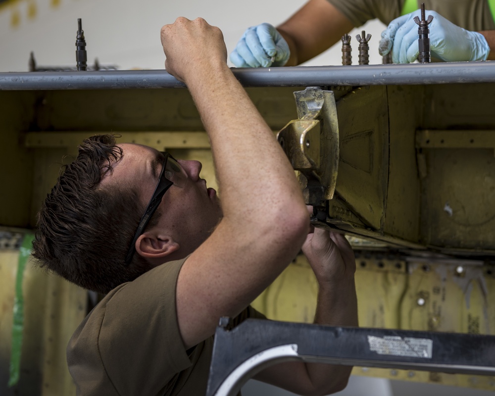 121 ARW sheet metal technicians perform maintenance