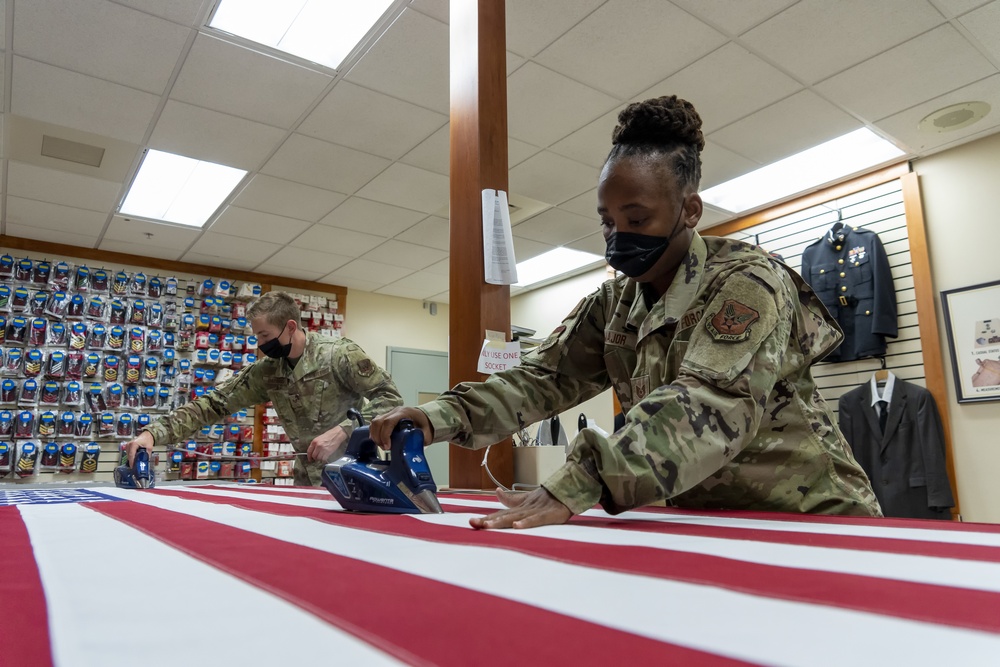 U.S. Flag preparation at Air Force Mortuary Affairs Operations