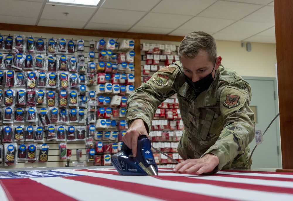 U.S. Flag preparation at Air Force Mortuary Affairs Operations