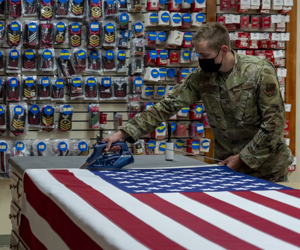 U.S. Flag preparation at Air Force Mortuary Affairs Operations