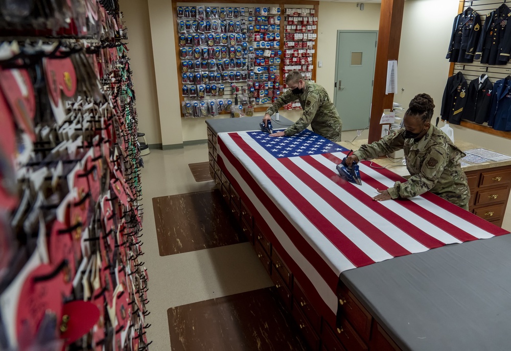 U.S. Flag preparation at Air Force Mortuary Affairs Operations