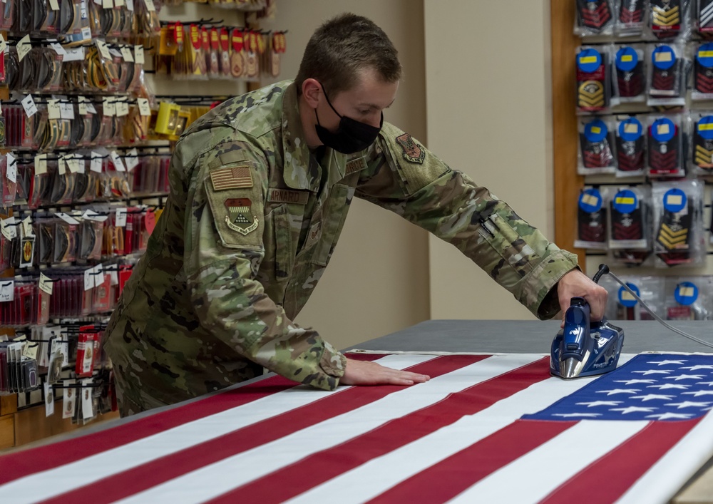 U.S. Flag preparation at Air Force Mortuary Affairs Operations