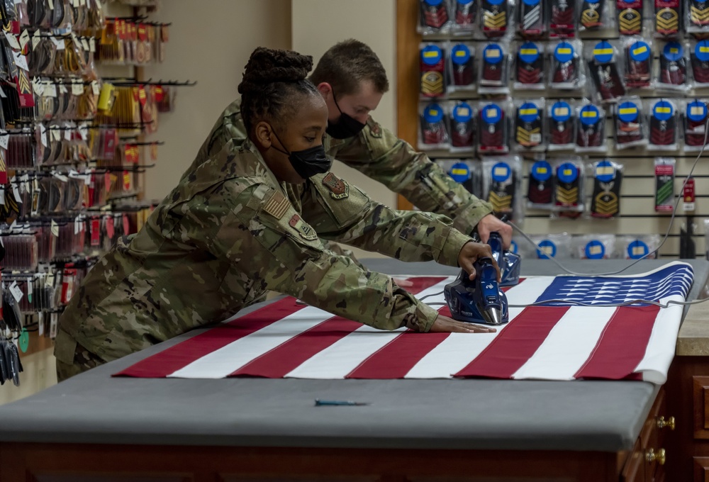 U.S. Flag preparation at Air Force Mortuary Affairs Operations