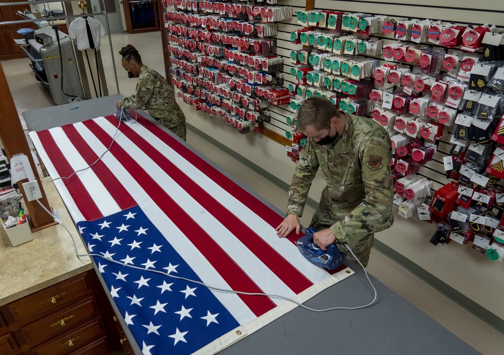 U.S. Flag preparation at Air Force Mortuary Affairs Operations