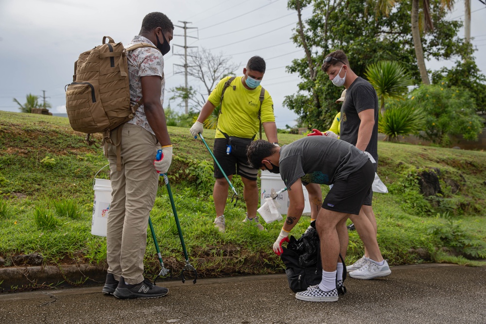 U.S. Marines volunteer within a local Guam community