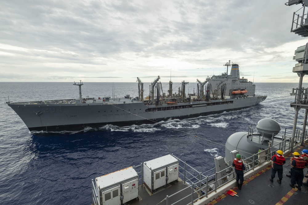 USS America conducts a replenishment-at-sea with the USNS Rappahannock