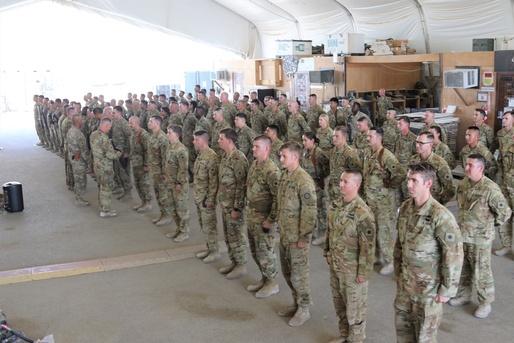 Task Force Wolfpack Soldiers receive the combat patch