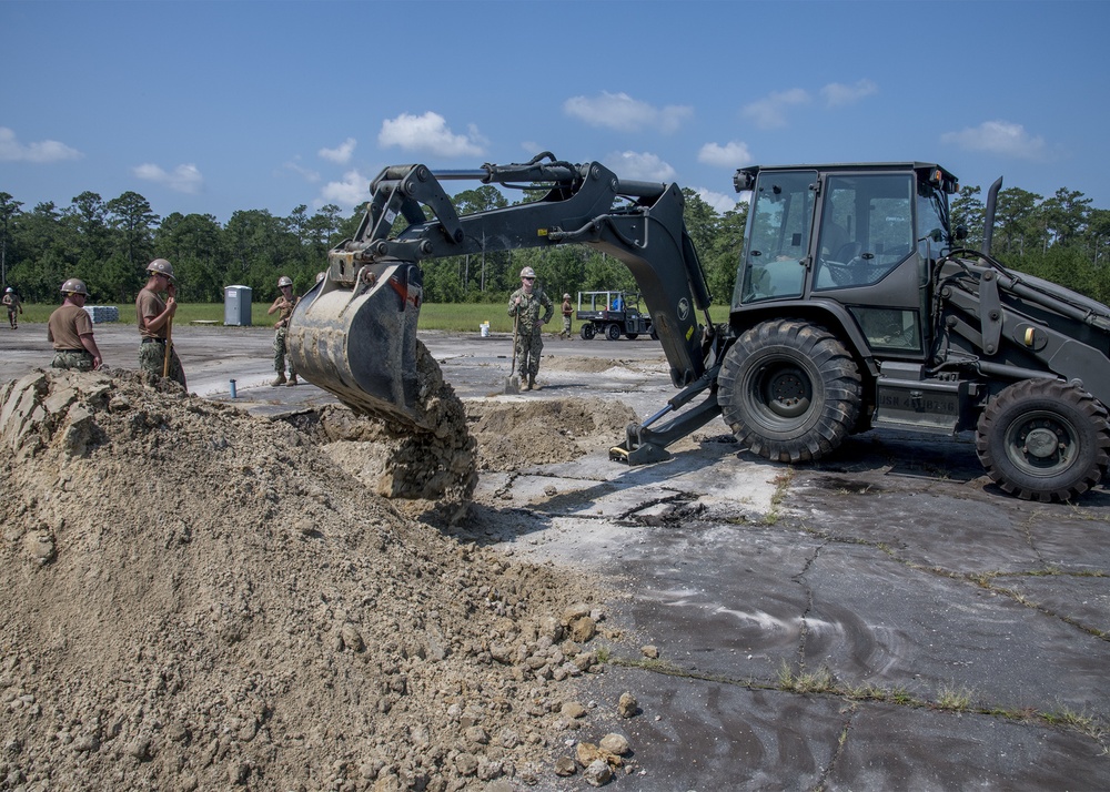 Seabees and Marines refine their Airfield Damage Repair skills at Marine Corps Air Station Cherry Point, NC