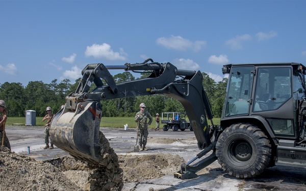 Seabees and Marines refine their Airfield Damage Repair skills at Marine Corps Air Station Cherry Point, NC