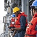 Boatswain’s Mate 3rd Class Anfernee Jones supervises a line handling evolution during small boat operations aboard expeditionary sea base USS Miguel Keith (ESB 5)