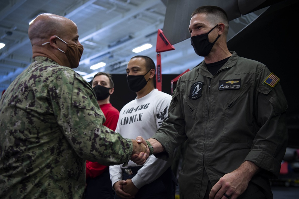 Chief of Naval Operations and Master Chief Petty Officer of The Navy Visit USS Carl Vinson