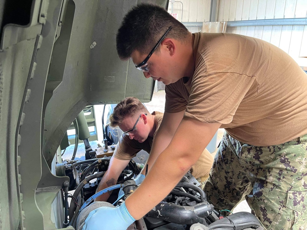 U.S. Navy Seabees with NMCB-5's Detail Marshall Islands prepare for future projects