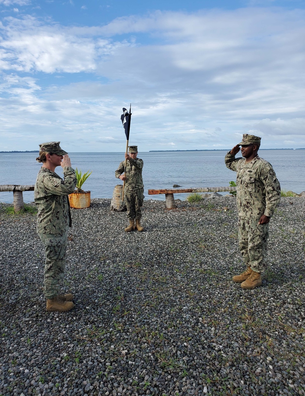 U.S. Navy Seabees with NMCB-5's Detail Papua New Guinea take over from NMCB-4