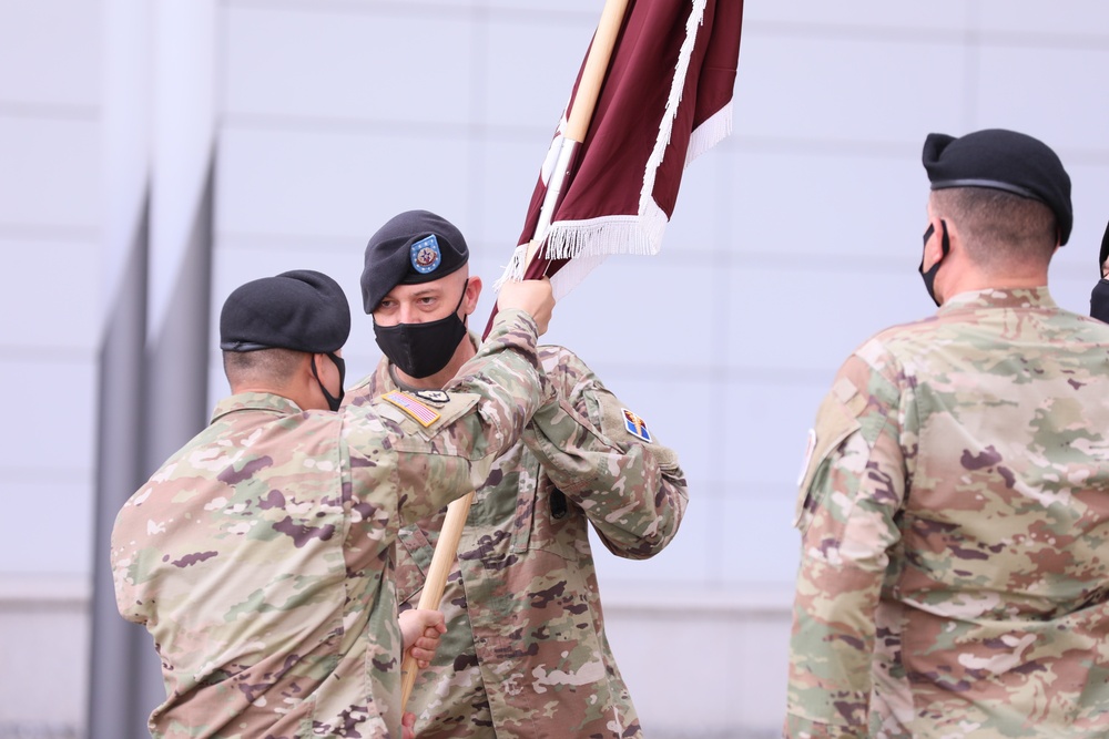 Fleming receives the colors of the 502nd Field Hospital